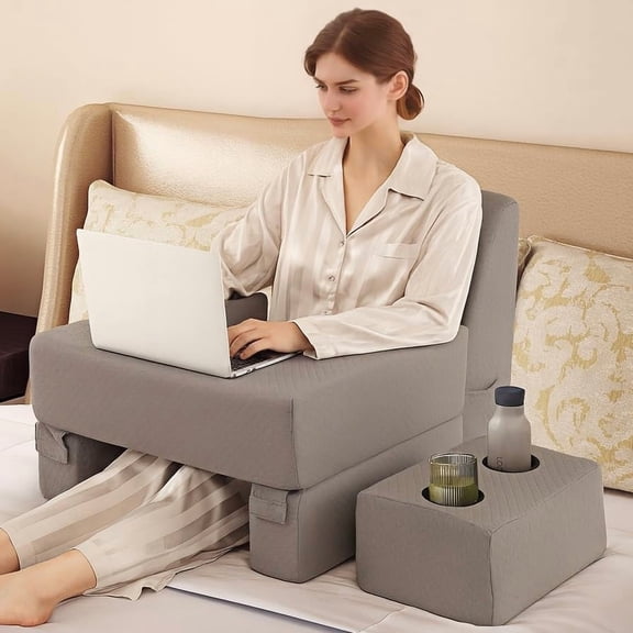 BoldGear Reading Pillow for Gaming, Extra Large Lap Desk for Laptop with Back Arm Rest & Cup Holder for Adult, Adjustable Gaming Pillow for Reading Crochet Working & Writing on Bed Floor Sofa & Couch