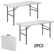 BoldGear Set of 2 Portable 4 Foot Plastic Folding Table, Small Indoor Outdoor Fold-in-Half Picnic Party Camping Barbecues Table with Carrying Handle, White
