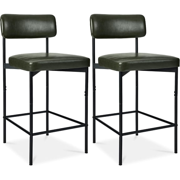 BoldGear Set of 2, Armless Counter Height Bar Stools, Modern PU Faux Leather Stools for Kitchen Island, Home, Dining - Moss Green