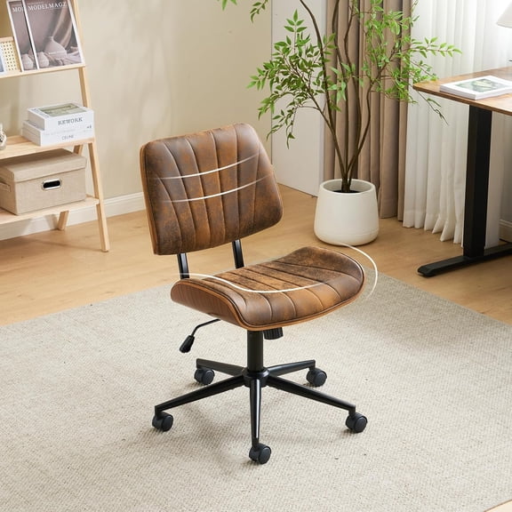 BoldGear Wide Curved Seat&Back Armless Home Office Chair,Ergoromic Adjustable-Height Desk Chair,Swivel&Tilting Function,Stylish Walnut Task Chair for Meeing Room,Dining Room,Vintage Rustic