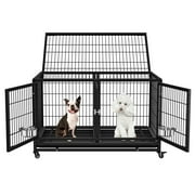 Boldbone 48/43 inch Heavy Duty Dog Crate for Large Dogs, Folding Dog Kennels and Metal Wire Cages with Leak-Proof Pan, Removable Wire Tray, Removable Wheels, Extra Large XL XXL for Outdoor