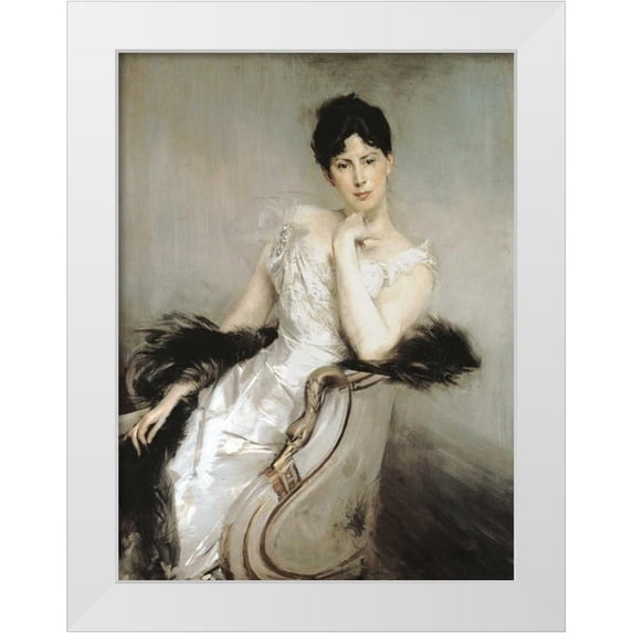 Boldini, Giovanni 15x18 White Modern Wood Framed Museum Art Print Titled - Signora in bianco