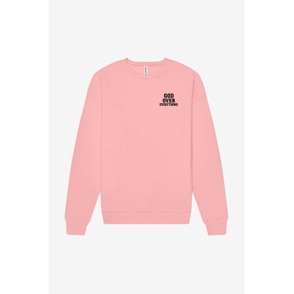 Boldstep Essentials God Over Everything Embroidered Unisex Heavyweight Sweatshirt - Pink (L)