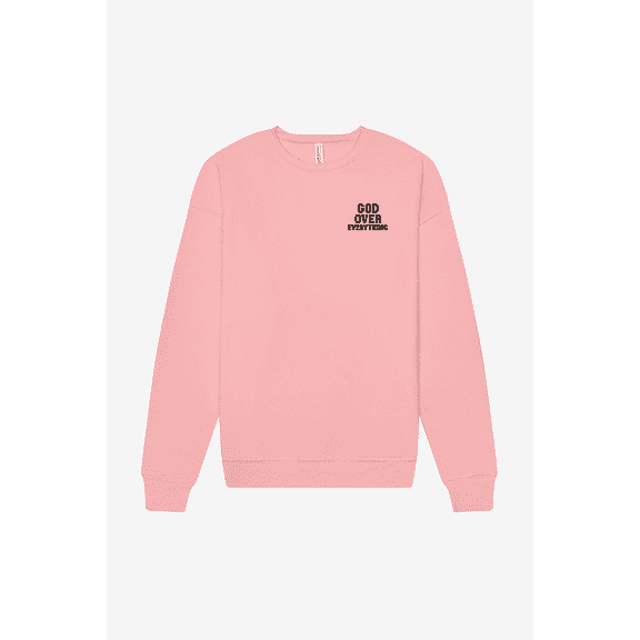 Boldstep Essentials God Over Everything Embroidered Unisex Heavyweight Sweatshirt - Pink (M)