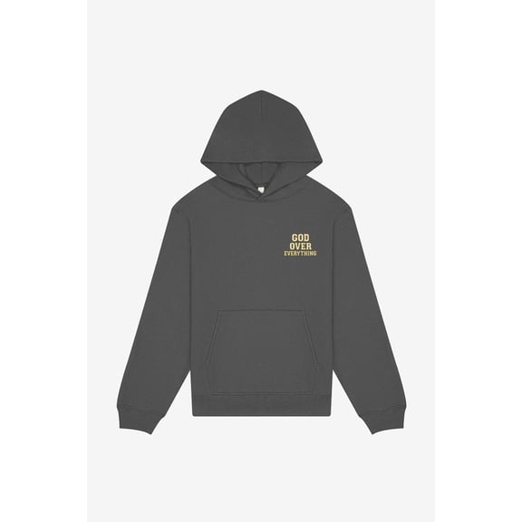 Boldstep Essentials God Over Everything Unisex Heavyweight Embroidered Hoodie - Grey (M)