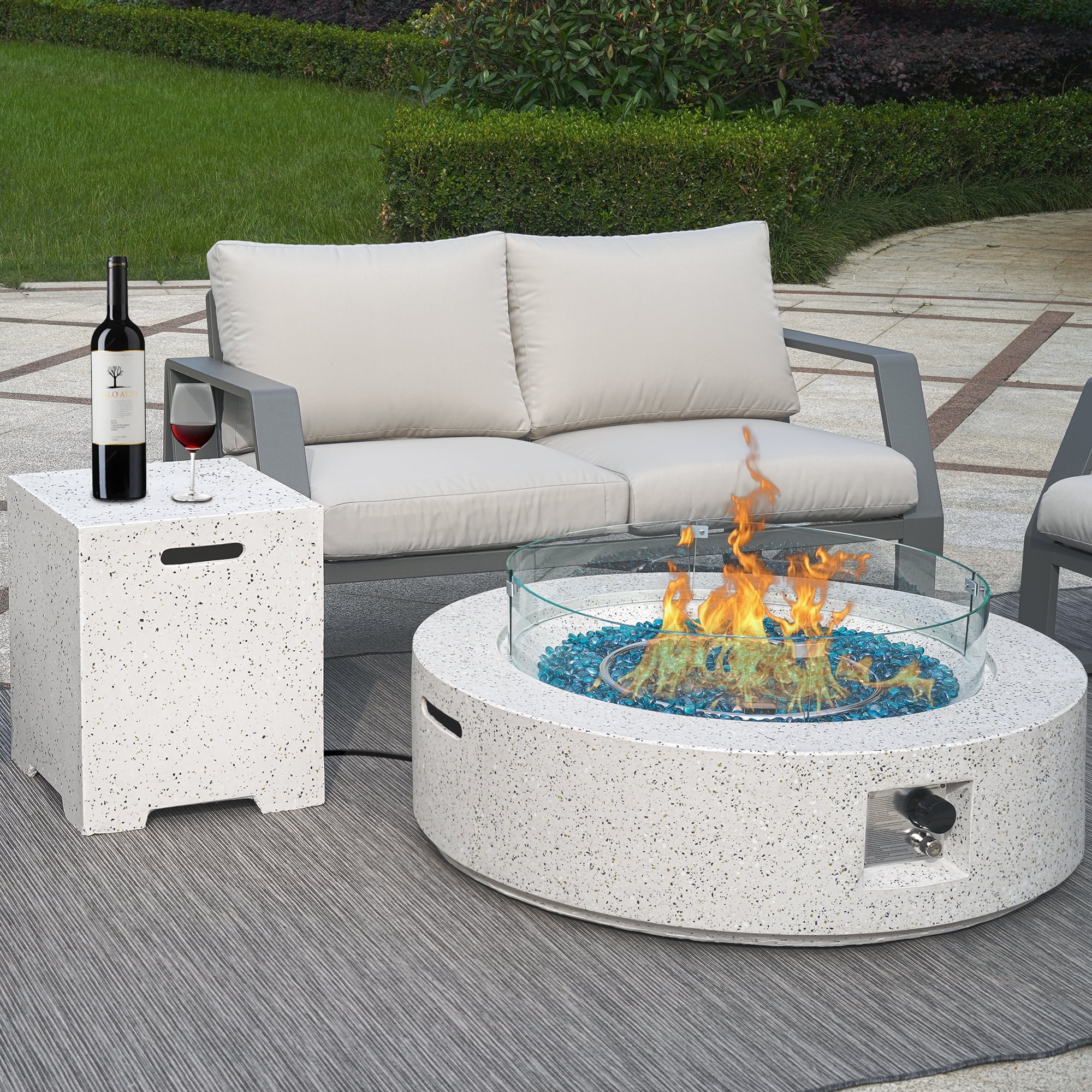 Bolee 42" Round Propane Fire Pit Table with Fire Glass Beads, 50,000