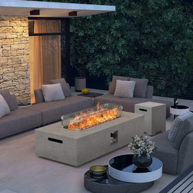 Bolee 56 Inch Propane Fire Pit Table,50,000 BTU Rectangle Concrete Gas