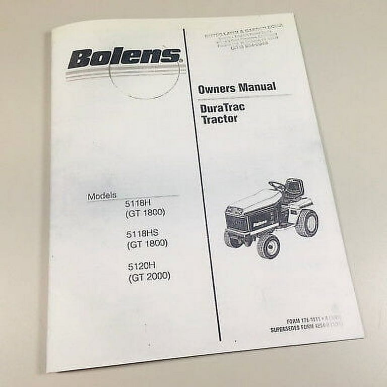 Bolens 5120H Gt 2000 Dura Trac Lawn Garden Tractor Owner Operators Manual Walmart