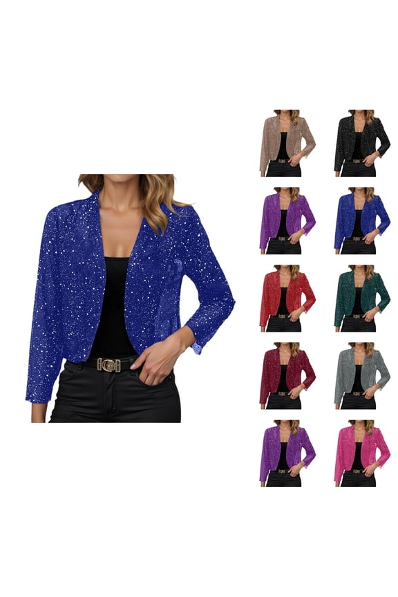 Bolero Cardigan Jacket for Women Long Sleeve Glitter Sparkling Mesh Lightweight Open Front Jackets Outerwear