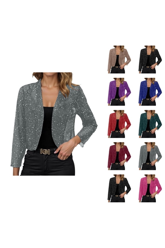 Bolero Cardigan Jacket for Women Long Sleeve Glitter Sparkling Mesh Lightweight Open Front Jackets Outerwear