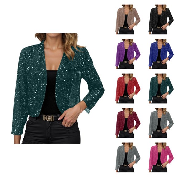 Bolero Cardigan Jacket for Women Long Sleeve Glitter Sparkling Mesh Lightweight Open Front Jackets Outerwear