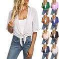 thumbnail image 1 of Bolero Cardigans for Women Sheer Cropped Lightweight Tie Front Shrug 3/4 Short Sleeve Summer Open Front Short Jacket for Dresses White L, 1 of 2