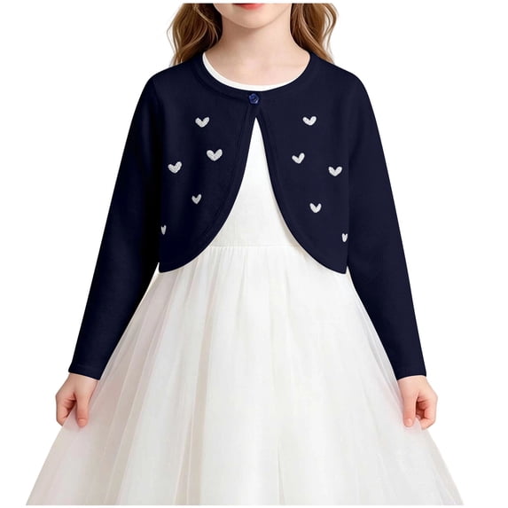 Bolero Shrug Cardigan For Girls Long Sleeve Button Down Cropped Sweater Cute Casual Fashion Knitted Jackets (2-3 Years, Blue)