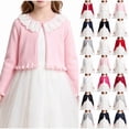 thumbnail image 1 of Bolero Shrug Cardigan For Girls Long Sleeve Button Down Cropped Sweater Cute Casual Fashion Knitted Jackets (2-3 Years, Pink), 1 of 8