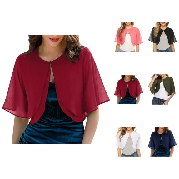 Bolero Shrug Cardigans for Women 2025 Lightweight Short Sleeve Button Open Front Sheer Chiffon Cardigan Bolero
