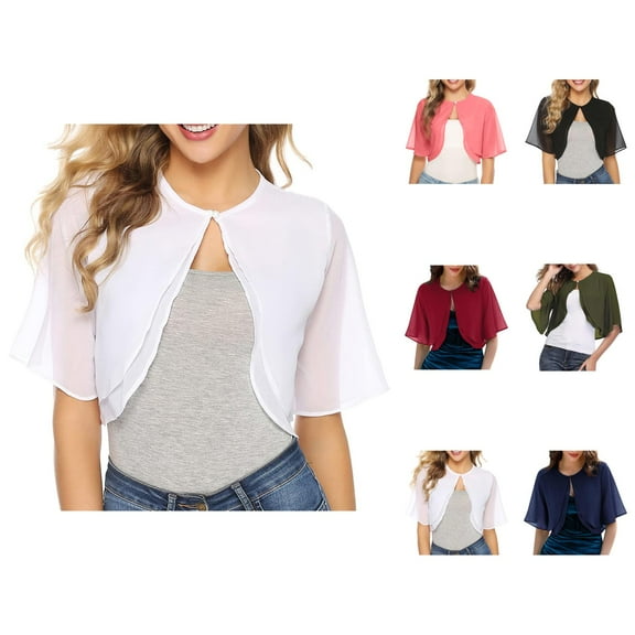 Bolero Shrug Cardigans for Women 2025 Lightweight Short Sleeve Button Open Front Sheer Chiffon Cardigan Bolero