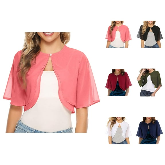 Bolero Shrug Cardigans for Women 2025 Lightweight Short Sleeve Button Open Front Sheer Chiffon Cardigan Bolero