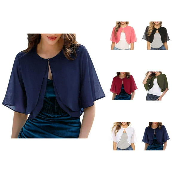 Bolero Shrug Cardigans for Women 2025 Lightweight Short Sleeve Button Open Front Sheer Chiffon Cardigan Bolero