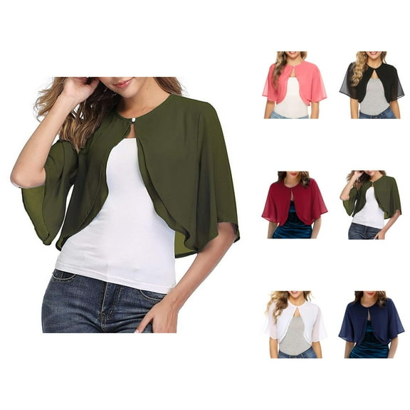 Bolero Shrug Cardigans for Women 2025 Lightweight Short Sleeve Button Open Front Sheer Chiffon Cardigan Bolero
