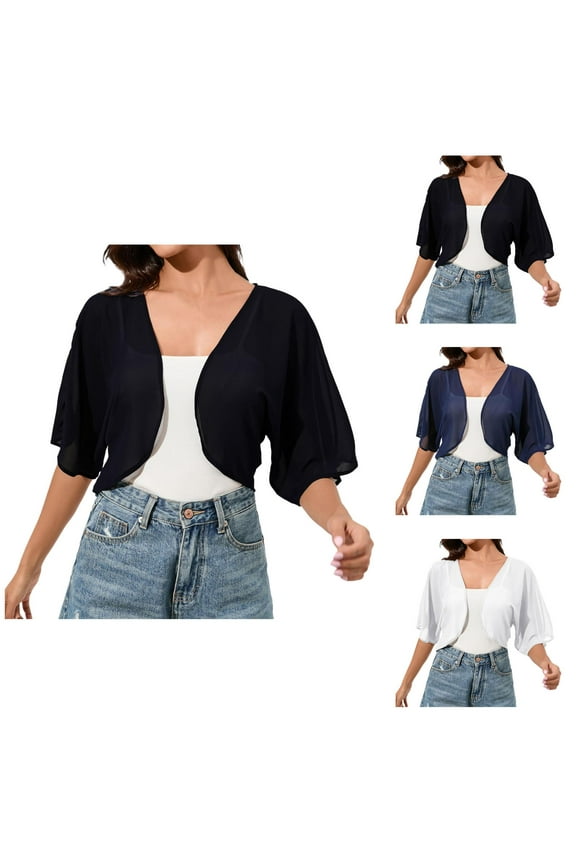 Bolero Shrug Cardigans for Women 2025 Lightweight Short Sleeve Sheer Mesh Open Front Chiffon Cropped Cardigan