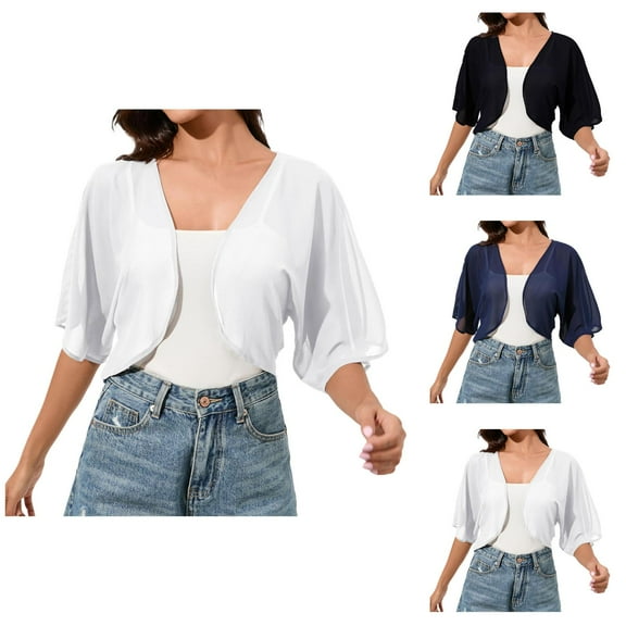 Bolero Shrug Cardigans for Women 2025 Lightweight Short Sleeve Sheer Mesh Open Front Chiffon Cropped Cardigan