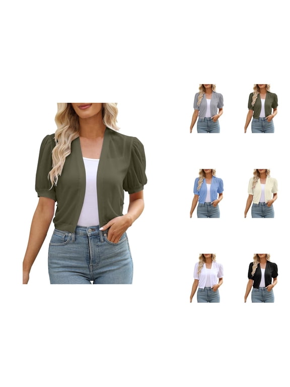Bolero Shrug Cardigans for Women 2025 Lightweight Summer Short Sleeve Open Front Sun Protection Cropped Cardigan