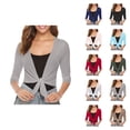 thumbnail image 1 of Bolero Shrug Cardigans for Women 2025 Summer Lightweight 3/4 Sleeve Sheer Mesh Tie Front Cropped Cardigan, 1 of 8