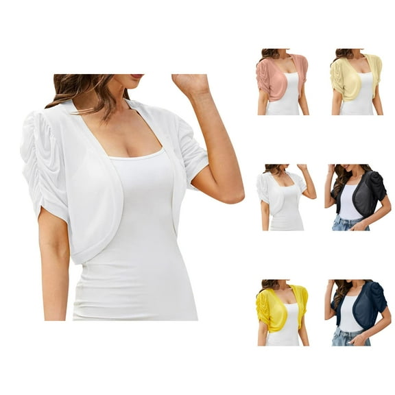 Bolero Shrug Cardigans for Women 2025 Summer Lightweight Short Pleated Sleeve Open Front Cropped Cardigan