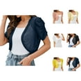 thumbnail image 1 of Bolero Shrug Cardigans for Women 2025 Summer Lightweight Short Pleated Sleeve Open Front Cropped Cardigan, 1 of 6