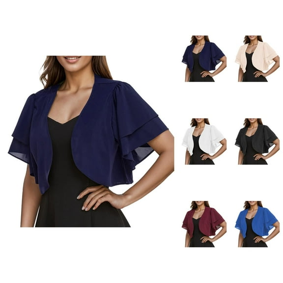 Bolero Shrug Cardigans for Women 2025 Summer Lightweight Short Sleeve Ruffled Open Front Cropped Cardigan