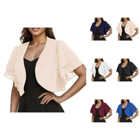 Bolero Shrug Cardigans for Women 2025 Summer Lightweight Short Sleeve Ruffled Open Front Cropped Cardigan