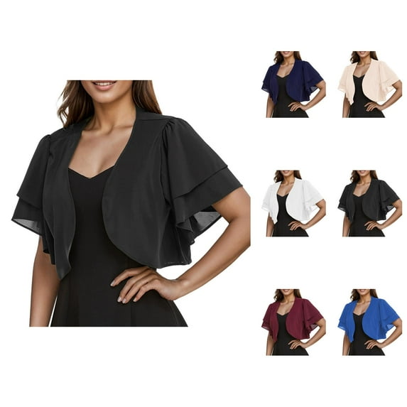 Bolero Shrug Cardigans for Women 2025 Summer Lightweight Short Sleeve Ruffled Open Front Cropped Cardigan