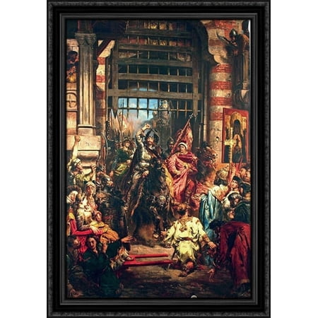 Boleslaw the Brave with Sviatopolk at the Golden Gate in Kiev 28x40 Large Black Ornate Wood Framed Canvas Art by Jan Matejko
