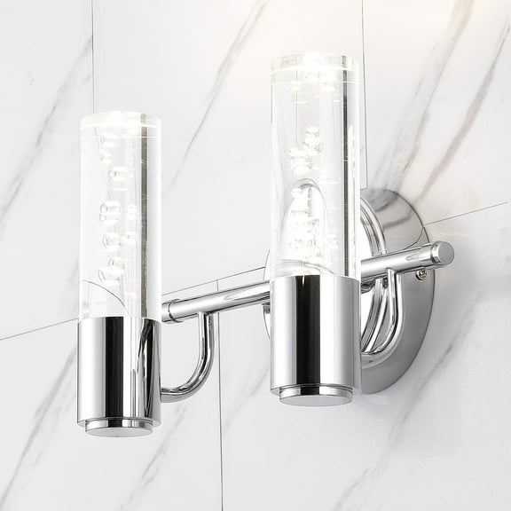 JONATHAN Y Bolha 10.75" 2-Light Minimalist Modern Bubble Acrylic/Iron Integrated LED Vanity Light, Chrome