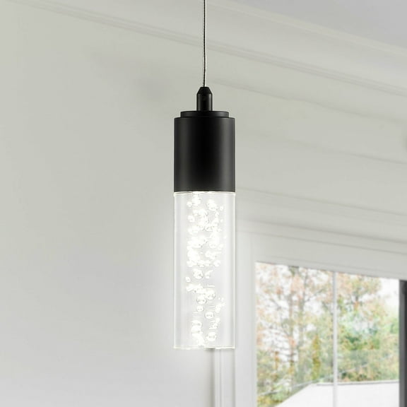 JONATHAN Y Bolha 4.75" 1-Light Bubble Acrylic/Iron Modern Minimalist Integrated LED Pendant, Black