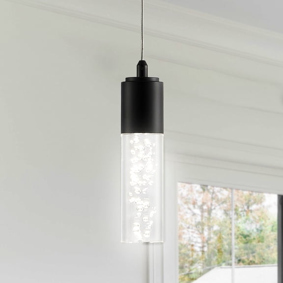 JONATHAN Y Bolha 4.75" 1-Light Bubble Acrylic/Iron Modern Minimalist Integrated LED Pendant, Black