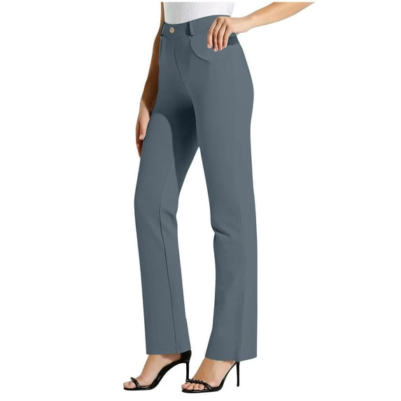Boli Women's Pants Solid Color Elastic Waist Work Office Straight Leg Casual Pants,Size S-2XL