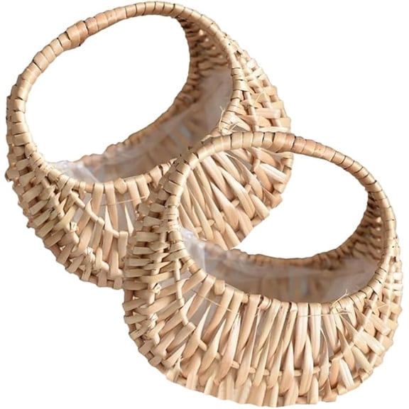 Boliang 2 PCS Handwoven Flower Baskets,Half-moon Straw Rattan Basket,Hand-Held Flower Arrangement Basket,Retro Storage Container for Home Decor Photo Props