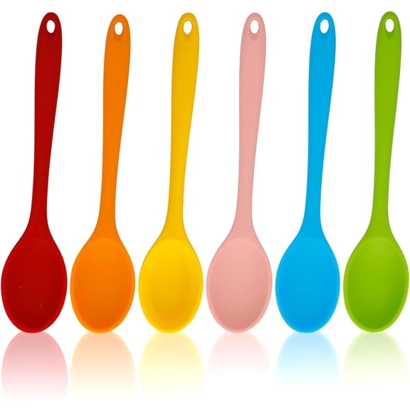 Boliang 3pcs or 6 pcs Small Silicone Spoons, Multicolored Nonstick Kitchen Spoons for Cooking, Baking, Stirring, Heat Resistant, Easy to Clean (Red, Blue, Pink, Orange, Yellow, Green)