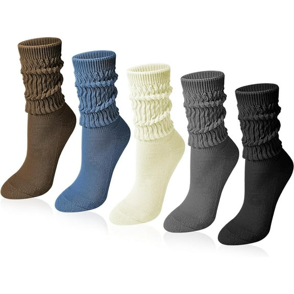 Boliang 5 Pairs Slouchy Socks for Women - Scrunch Slouch Long Crew Knit Boot Athletic Calf Tube