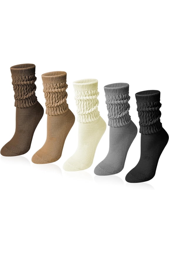 5 Pairs Slouchy Socks for Women - Scrunch Slouch Long Crew Knit Boot Athletic Calf Tube