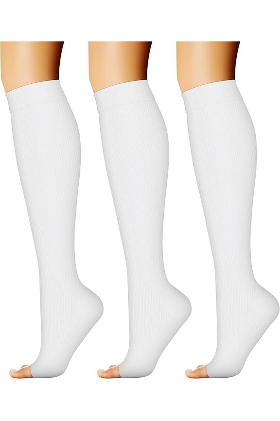Open toe toeless Compression Socks 3 Pairs 15-20 mmHg Support Pregnancy, Running, Sports,Flight Travel, Support Stocking, Support Circulation, Shin Splints, Calf Recovery, Post Op, Knee High