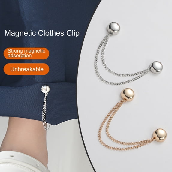 Bolincty 2Pcs Multi-Function Magnetic Clothing Clip with Chain Multi-Purpose Pinless Metal Buttons Clip Clothes Scarf Trouser Legs Cuff Fixing Magnet Pin