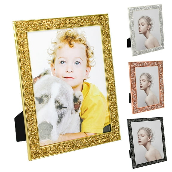 Hevirgo 6x8 Glitter Picture Frames Crushed Diamond Mirror Photo Frame, Sparkle Glass Photo Frame for Tabletop, Horizontal or Vertical Display Home Decor