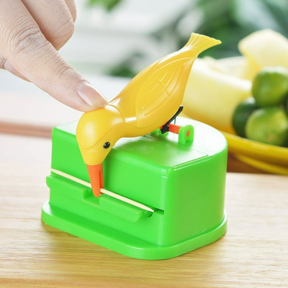 Bolincty Bird Toothpick Dispenser Press Woodpecker Toothpick Holder Hands-Free Portable Home Office Restaurant Desktop Automatic Toothpick Organizer Container