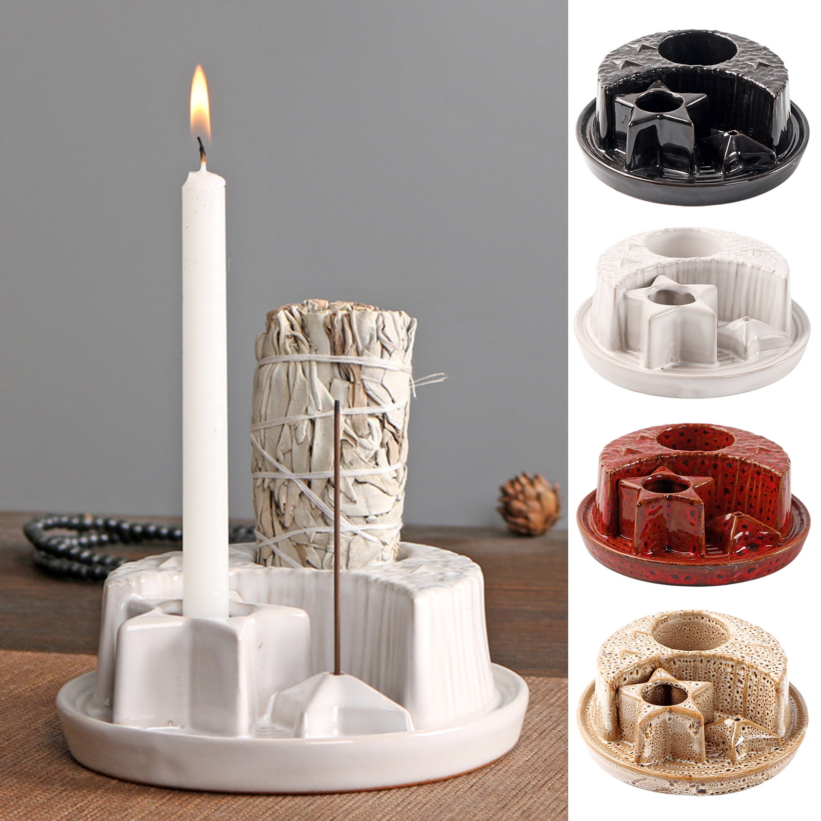 Bolincty Ceramic Sages Holder for Burning Incense And Candle Burner Holder Ash Catcher Tray Palo Santo Stick Holder Smudging Plate for Yoga Zen