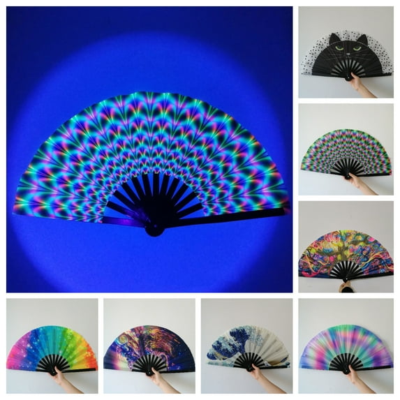 Bolincty Folding Fan Colorful Holographic Rave Fan Bamboo Ribs Hand Fan Decorative Gifts for Festival Dancing Party
