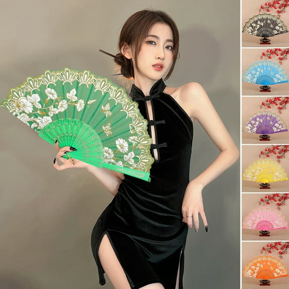 Hevirgo Folding Fan Vintage Style Floral Folding Hand Fan Elegant Performance Fan for Party Wedding Decoration