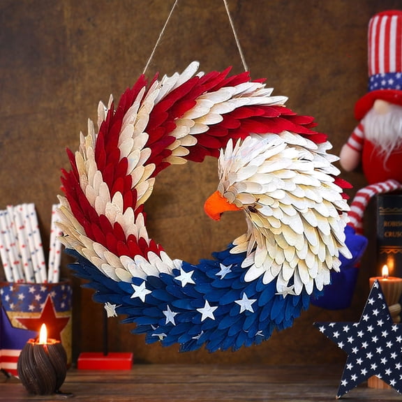 Bolincty Independence Day Patriotic Eagle Wooden Plaque Red White Blue Bird Indoor Outdoor Front Door Wall Hanging Garland Pendant 4th of July Festival Decoration