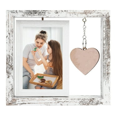 Bolincty Rotating Picture Frames, Mothers Day Gifts From Daughter Son, Mom Gifts Double-Sided Rotating 4 x 6 Wooden Picture Frames with Heart Pendant, Birthday Gifts for Mom Mothers Day Gifts